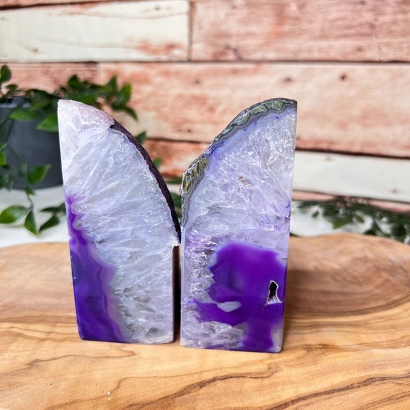 Purple Agate Crystal Bookend Pair - Geode Bookend - Boho Home Decor - Picture 3 of 12